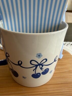 Blue Cherry Ceramic Mug - Classic Floral Design
